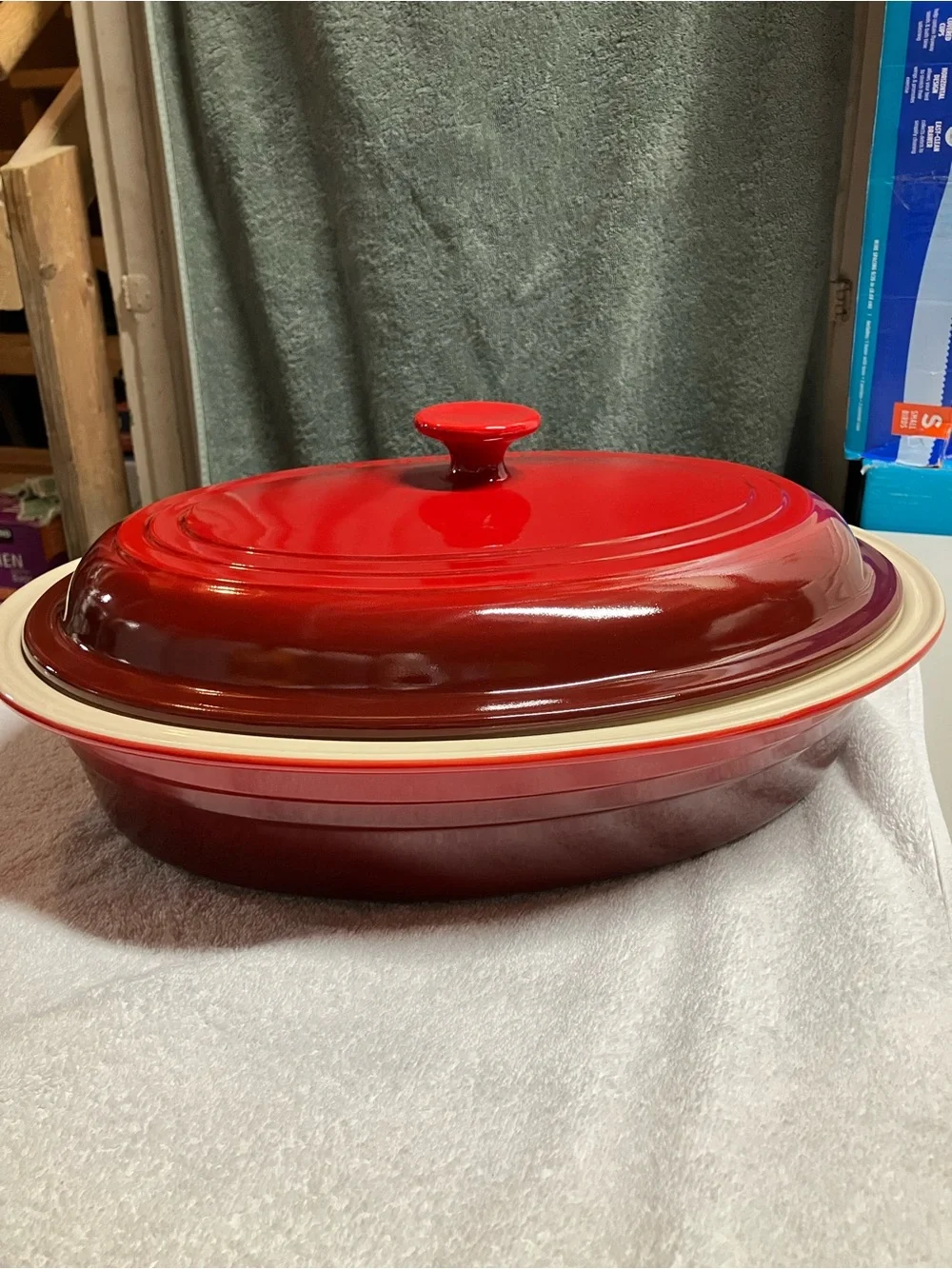 Le Creuset Stoneware Heritage Covered Oval Casserole Dish Red 17.25”